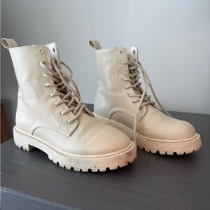 Cream Lace-Up Combat Boots